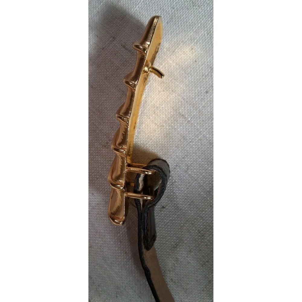 Vintage Anne Klein Calderon #8095 Medium BROWN Leather Belt 80's  Gold Front
